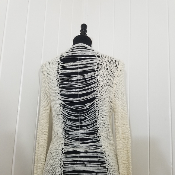 Daytrip Women's Size Small Ivory Open Weave Ladder Back Cardigan Mid Length - Picture 7 of 15